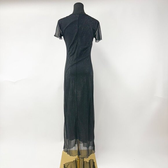 VINTAGE 90S STYLE LONG MESH MAXI DRESS SHIMMER WITH FLORALS - Picture 6 of 16